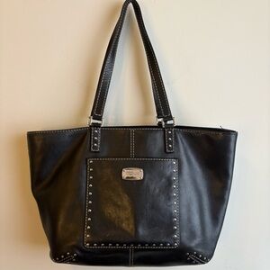 Michael Kors Black Leather Studded Tote Bag Large Shoulder Purse Classic